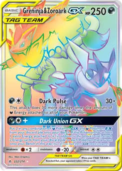 Greninja & Zoroark GX Secret Pokemon card from Unbroken Bonds