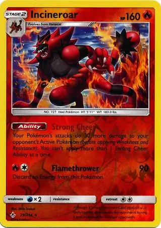 Incineroar Reverse Holo Pokemon card from Unbroken Bonds