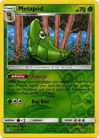 Metapod Reverse Holo Pokemon card from Unbroken Bonds