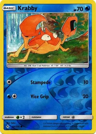 Krabby Reverse Holo Pokemon card from Unbroken Bonds