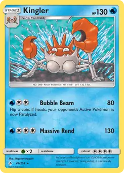 Kingler Pokemon card from Unbroken Bonds