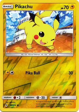 Pikachu Reverse Holo Pokemon card from Unbroken Bonds