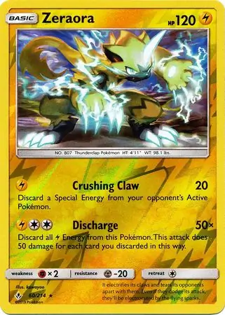 Zeraora Reverse Holo Pokemon card from Unbroken Bonds