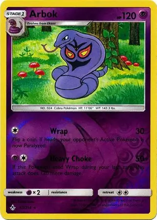 Arbok Reverse Holo Pokemon card from Unbroken Bonds