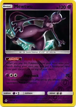 Mewtwo Reverse Holo Pokemon card from Unbroken Bonds