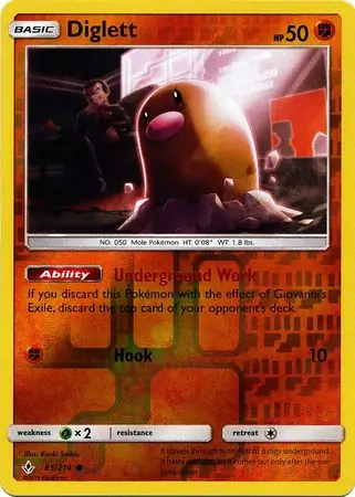 Diglett Reverse Holo Pokemon card from Unbroken Bonds