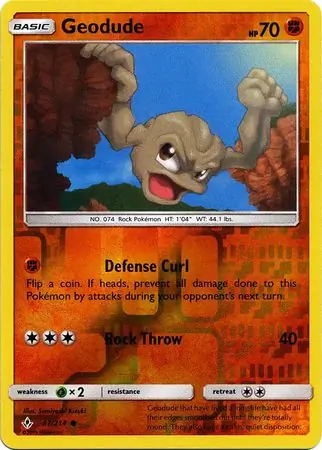 Geodude Reverse Holo Pokemon card from Unbroken Bonds