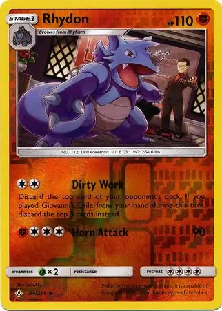 Rhydon Reverse Holo Pokemon card from Unbroken Bonds