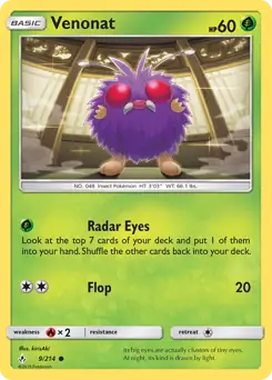 Venonat Pokemon card from Unbroken Bonds