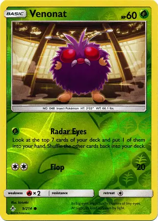 Venonat Reverse Holo Pokemon card from Unbroken Bonds