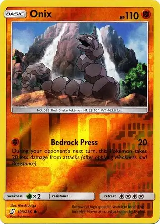 Onix Reverse Holo Pokemon card from Unified Minds