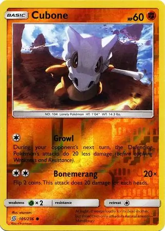 Cubone Reverse Holo Pokemon card from Unified Minds