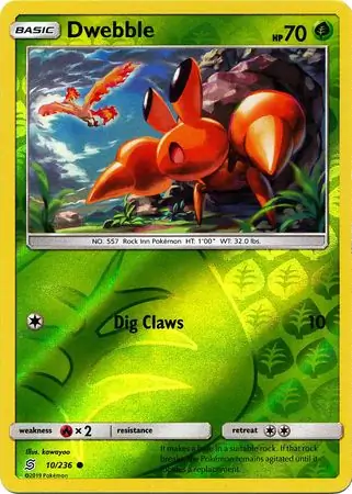 Dwebble Reverse Holo Pokemon card from Unified Minds