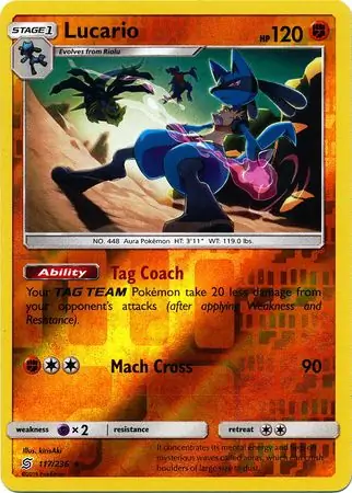 Lucario Reverse Holo Pokemon card from Unified Minds