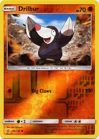 Drilbur Reverse Holo Pokemon card from Unified Minds