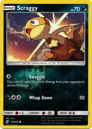 Scraggy Reverse Holo Pokemon card from Unified Minds