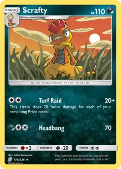 Scrafty Pokemon card from Unified Minds