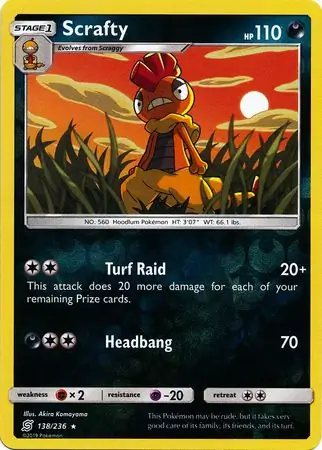 Scrafty Reverse Holo Pokemon card from Unified Minds
