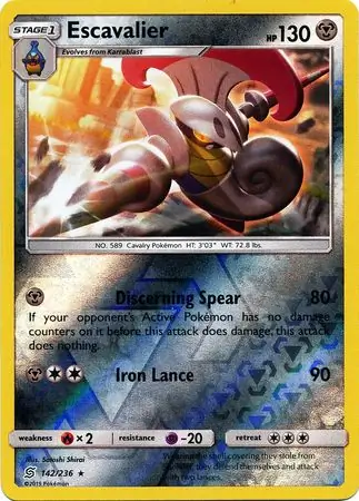 Escavalier Reverse Holo Pokemon card from Unified Minds