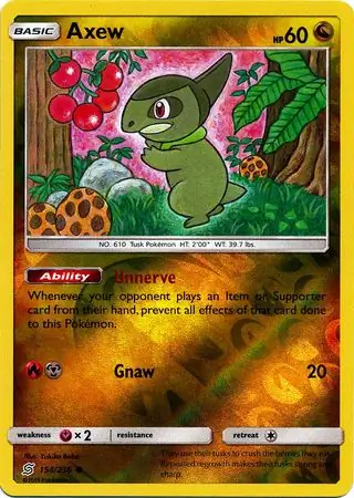 Axew Reverse Holo Pokemon card from Unified Minds