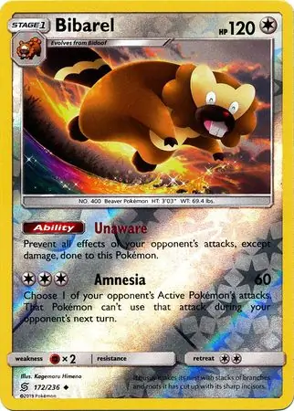 Bibarel Reverse Holo Pokemon card from Unified Minds