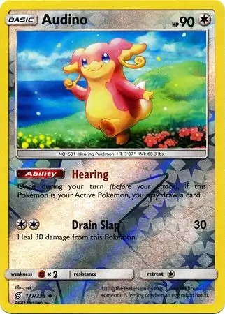 Audino Reverse Holo Pokemon card from Unified Minds
