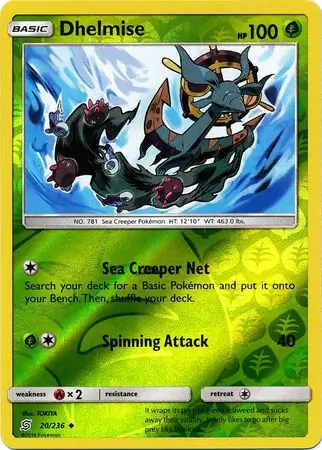 Dhelmise Reverse Holo Pokemon card from Unified Minds