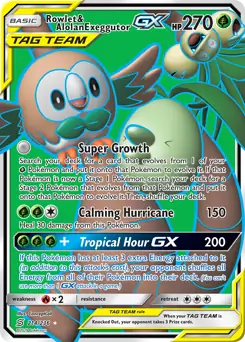 Full Art Rowlet & Alolan Exeggutor GX Pokemon card from Unified Minds
