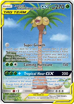 Full Art Rowlet & Alolan Exeggutor GX Pokemon card from Unified Minds