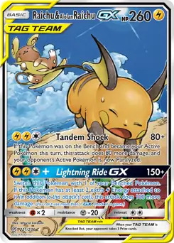 Full Art Raichu & Alolan Raichu GX Pokemon card from Unified Minds