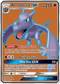 Full Art Aerodactyl GX Pokemon card from Unified Minds