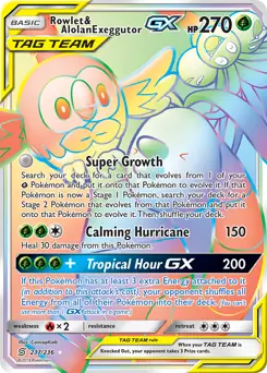 Rowlet & Alolan Exeggutor GX Secret Pokemon card from Unified Minds