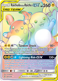 Raichu & Alolan Raichu GX Secret Pokemon card from Unified Minds