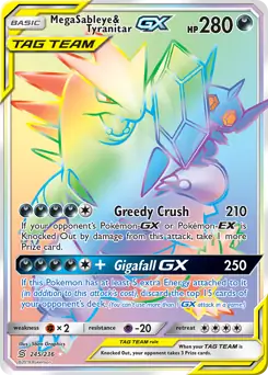 Mega Sableye & Tyranitar GX Secret Pokemon card from Unified Minds