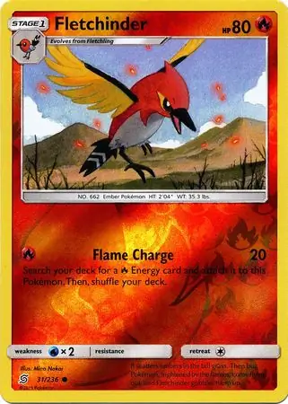 Fletchinder Reverse Holo Pokemon card from Unified Minds