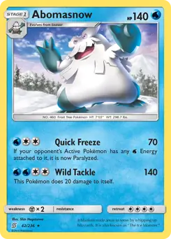 Abomasnow Pokemon card from Unified Minds