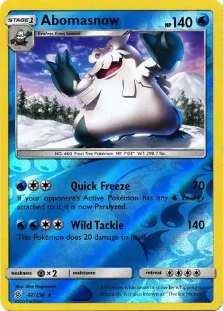 Abomasnow Reverse Holo Pokemon card from Unified Minds