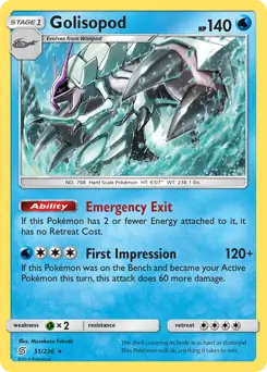 Golisopod Pokemon card from Unified Minds