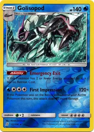 Golisopod Reverse Holo Pokemon card from Unified Minds