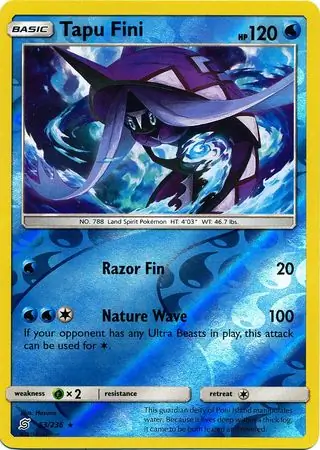Tapu Fini Reverse Holo Pokemon card from Unified Minds