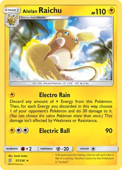 Alolan Raichu Pokemon card from Unified Minds