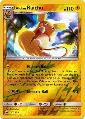 Alolan Raichu Reverse Holo Pokemon card from Unified Minds