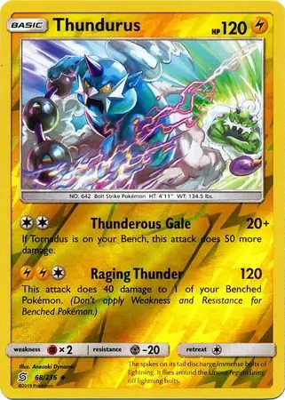 Thundurus Reverse Holo Pokemon card from Unified Minds
