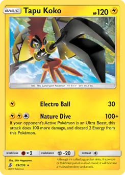 Tapu Koko Pokemon card from Unified Minds