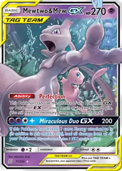 Mewtwo & Mew GX Pokemon card from Unified Minds