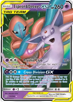 Espeon & Deoxys GX Pokemon card from Unified Minds