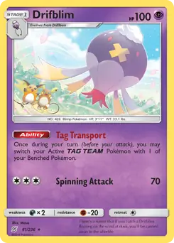 Drifblim Pokemon card from Unified Minds