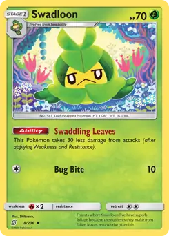 Swadloon Pokemon card from Unified Minds
