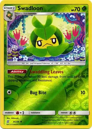 Swadloon Reverse Holo Pokemon card from Unified Minds
