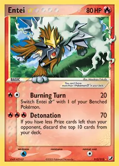 Entei Gold Star Pokemon card from Unseen Forces